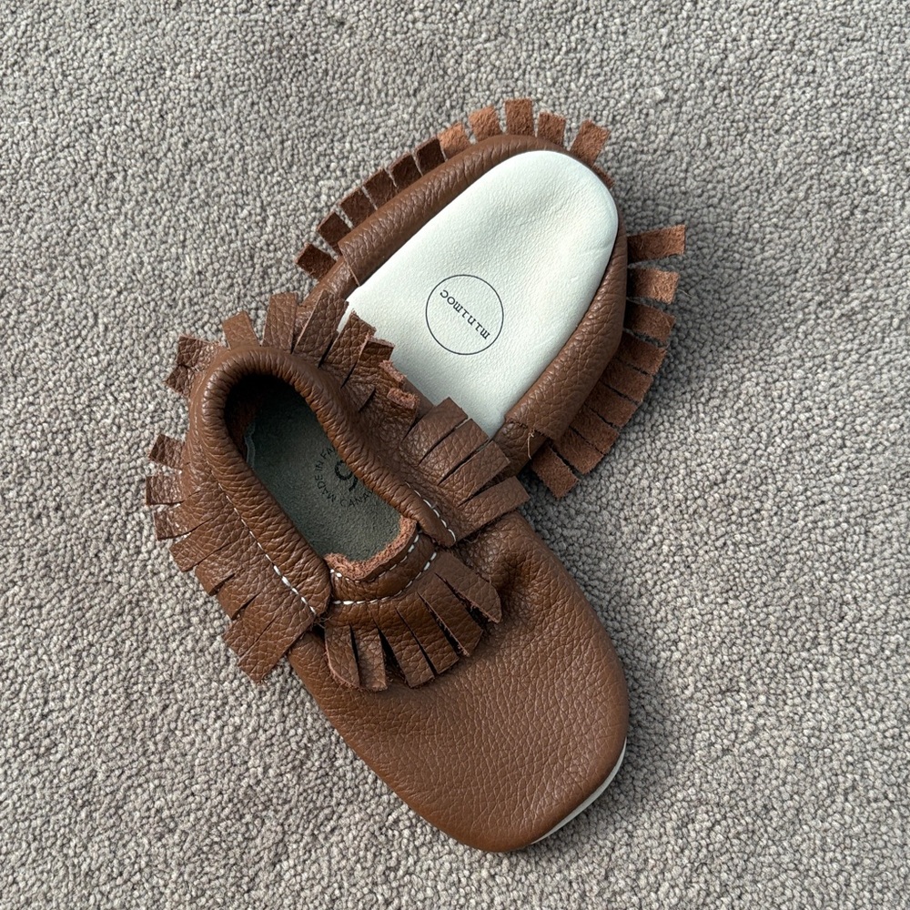 Kids Moccasins in Rich Brown with Fringe